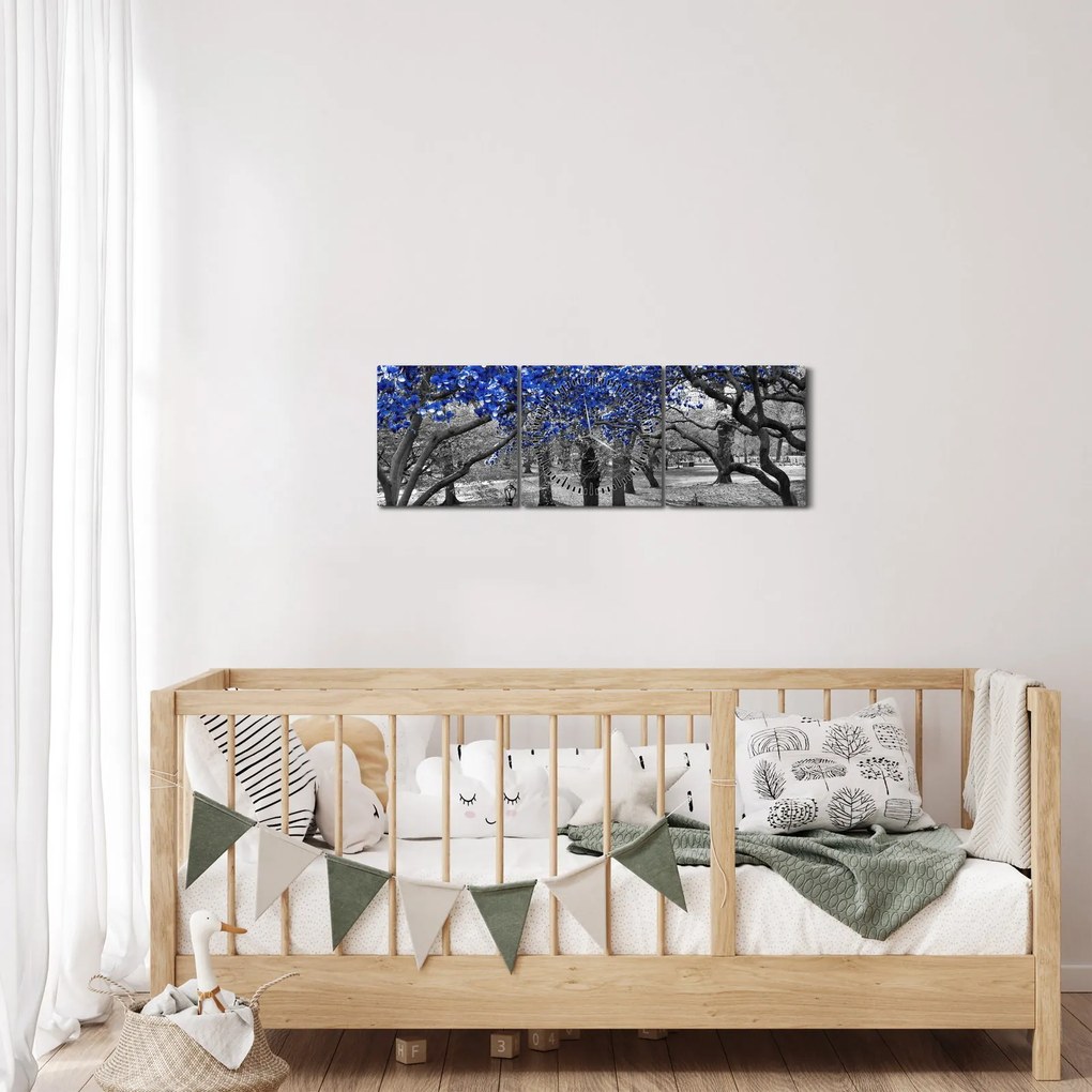 Obraz - Niebieskie drzewa, Central Park, New York (z zegarem) (90x30 cm)