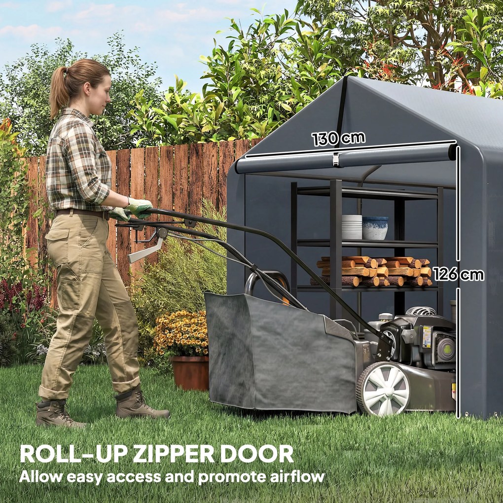 Outsunny Namiot Garażowy 2,2 x 1,6 m Wodoodporny Namiot na Narzędzia z Drzwiami na Zamek Stalową Ramą, UV-Odporny Ciemnoszary | Aosom PL