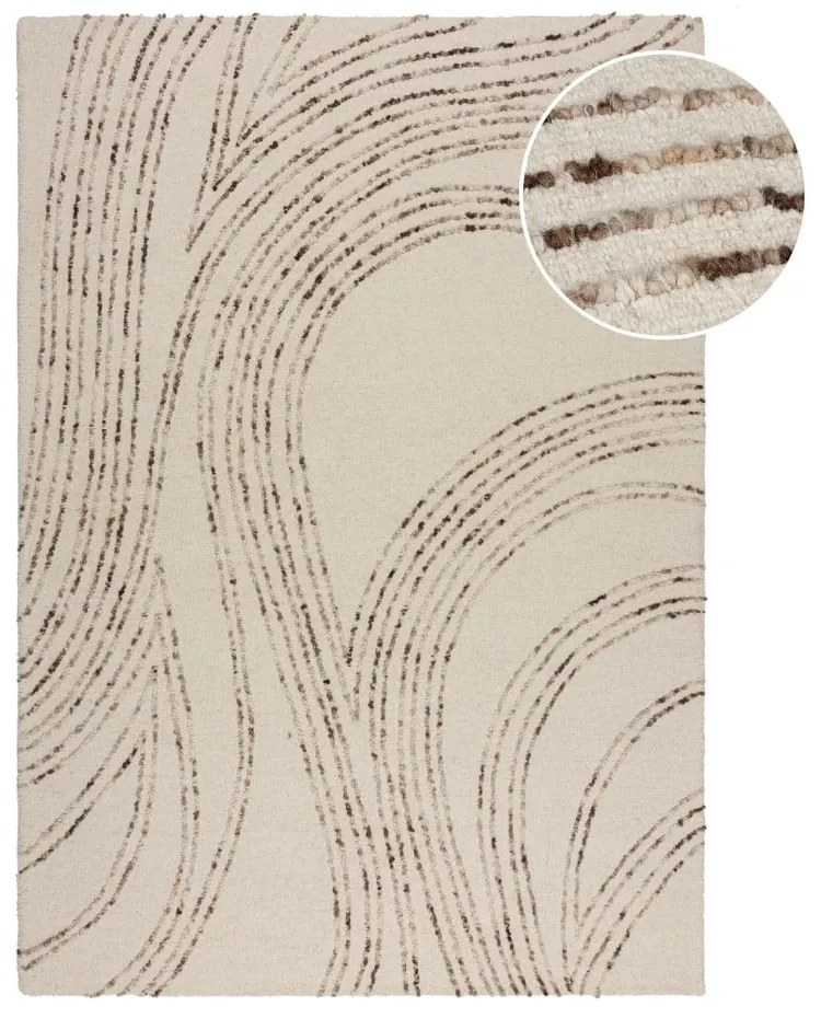 Brązowo-kremowy wełniany dywan 200x290 cm Abstract Swirl – Flair Rugs