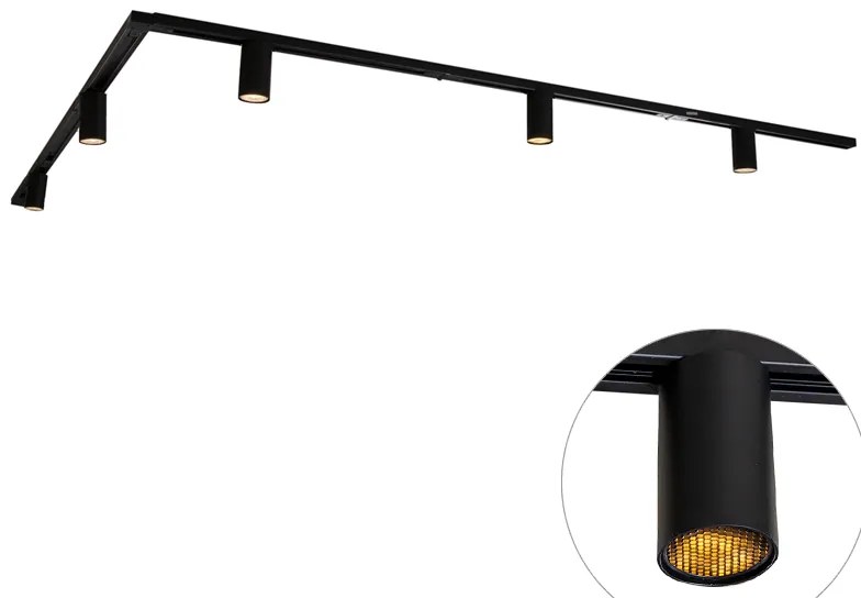 Nowoczesny system oświetlenia szynowego z 5 czarnymi reflektorami jednofazowymi GU10 35 mm - Iconic Ruby Nowoczesny Oswietlenie wewnetrzne