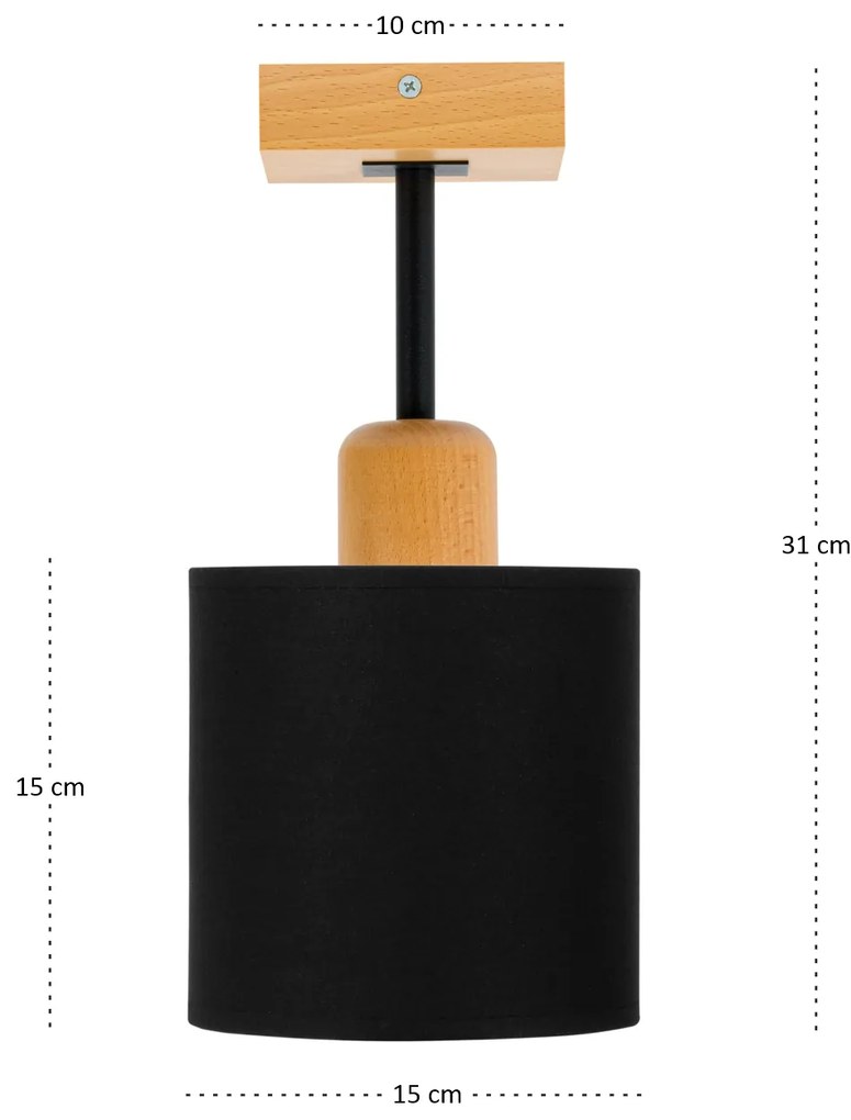 Czarna lampa sufitowa, jednopunktowy spot CL-DSC10x10BU-SC z drewna E2
