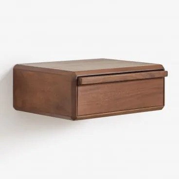 Pack 2 Prostokątnych, Wiszących Stolików Nocnych 40x30 Cm Z Drewna Akacjowego Nordilan Ciemny Akacjowy Brąz - Sklum