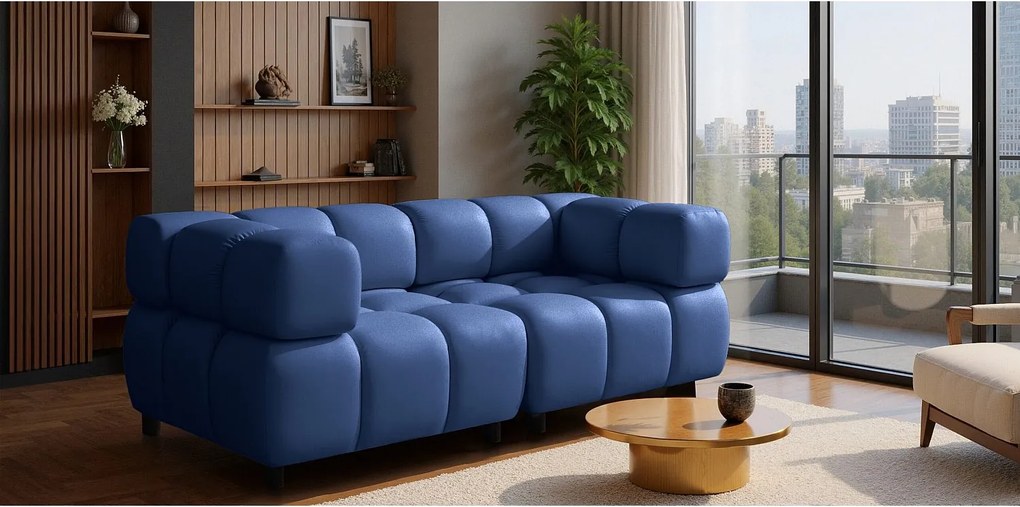 Sofa modułowa trzyosobowa, tkanina welurowa Bluvel, Atramentowy, Bolla