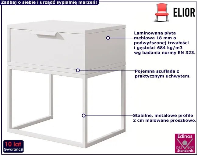 Biała minimalistyczna szafka nocna z szufladą - Arca