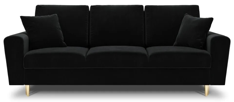 Czarna aksamitna rozkładana/ze schowkiem sofa 235 cm Kyoto – Cosmopolitan Design