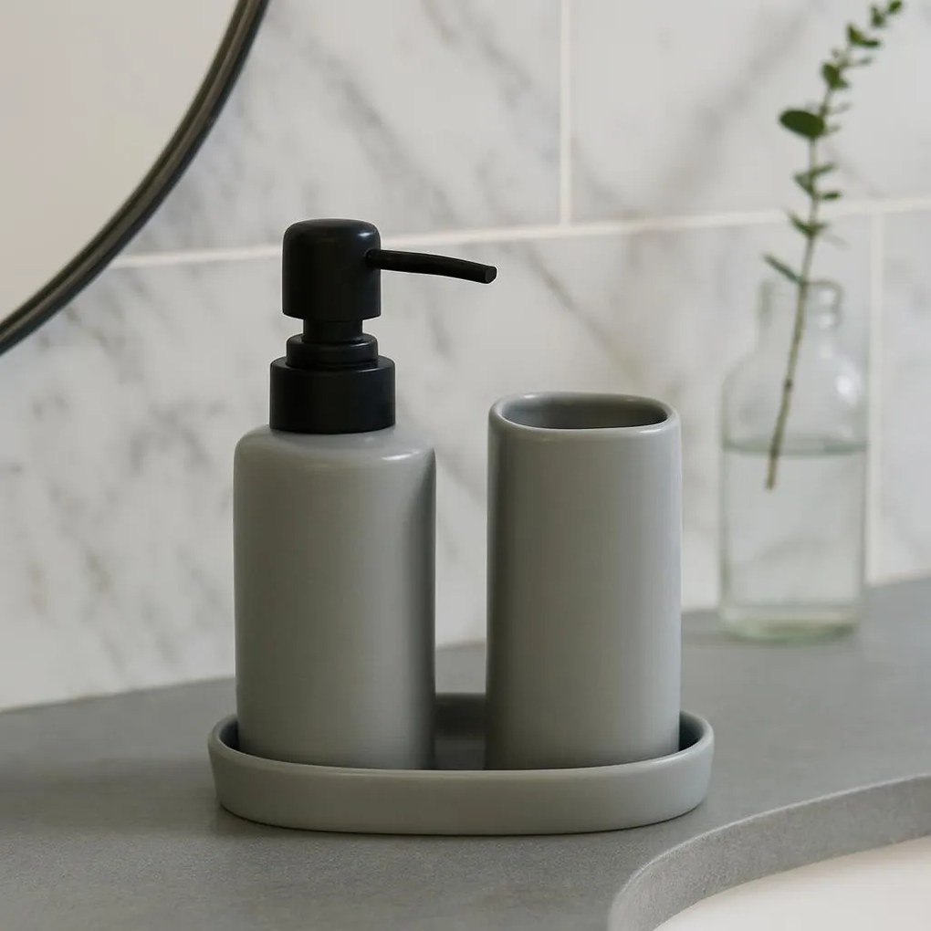 Zestaw łazienkowy PLY, ceramiczny dozownik, kubek i taca