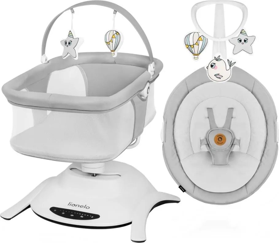Lionelo - Huśtawka dla dzieci z melodią 2w1 BELLA Grey Concrete + pilot zdalnego sterowania