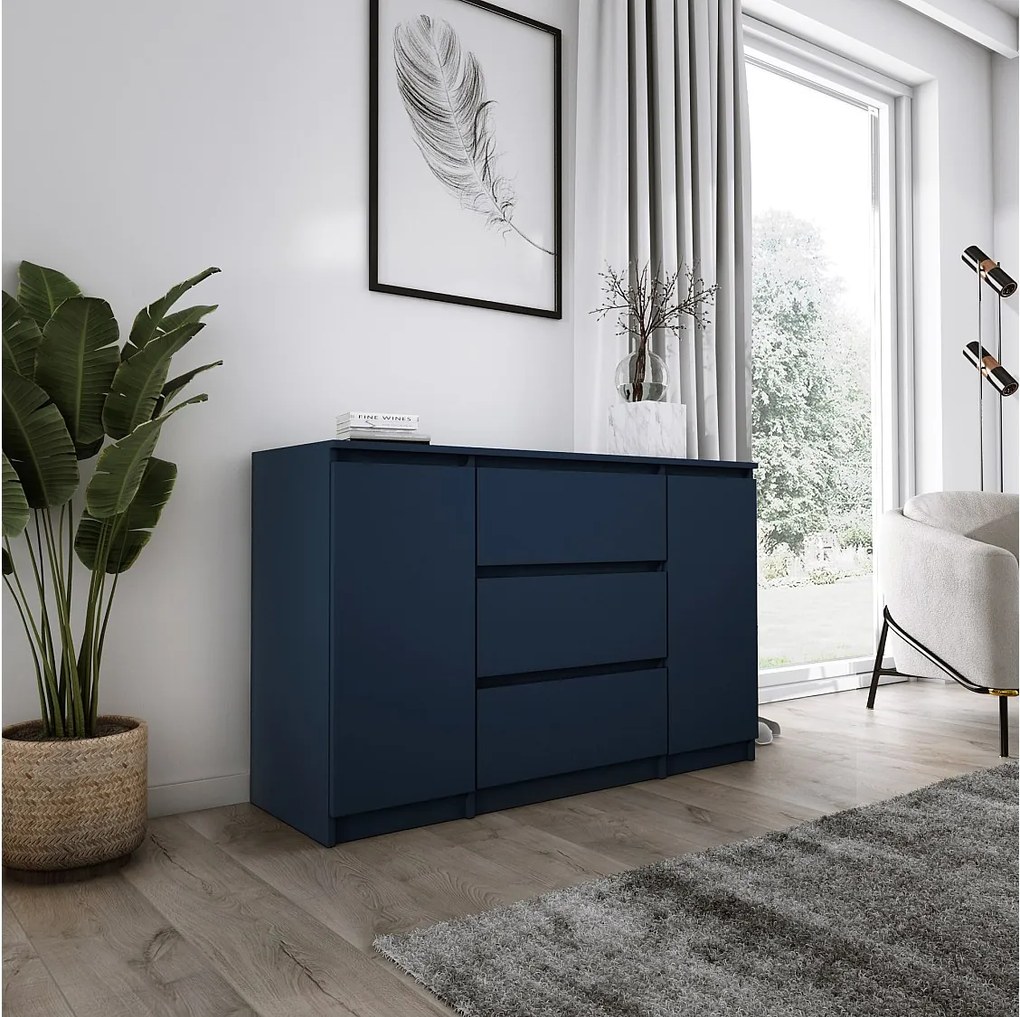 Komoda 2-drzwiowa z 3 szufladami, 120 x 78 x 39 cm, kolor: granatowy