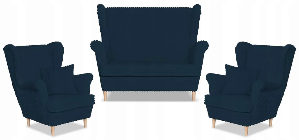 Zestaw uszak Rene Estella sofa fotele Family Meble granatowy sztruks