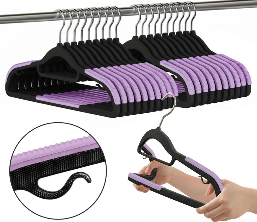 Zestaw wieszaków z antypoślizgową nakładką SOFTY 20 szt. czarno-fioletowe
