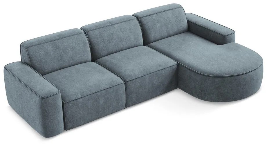 Szaroniebieski narożnik z tkaniny szenilowej (prawostronny/z szezlongiem) Omao – Makamii