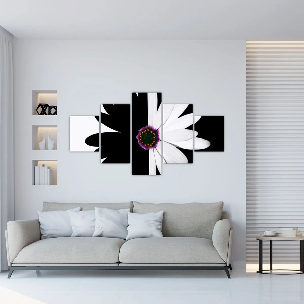 Obraz czarno - białego kwiatu (125x70 cm)