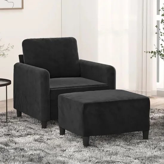 Welwetowy czarny fotel z podnóżkiem S9-K75