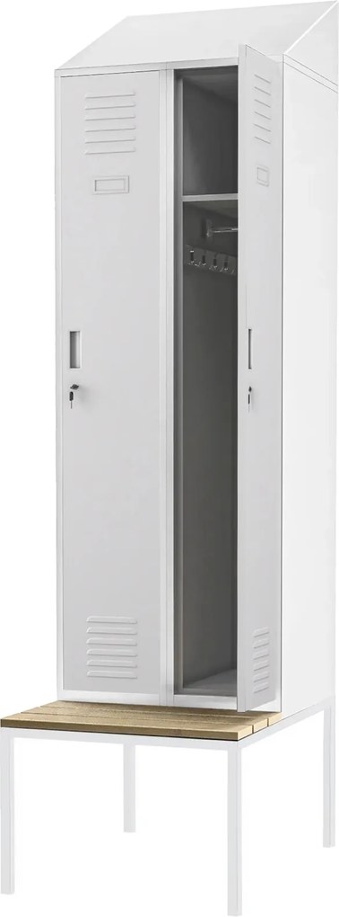 Szatnia z ławeczką i daszkiem Kacper II PRO 60x85x229,5 cm, szary