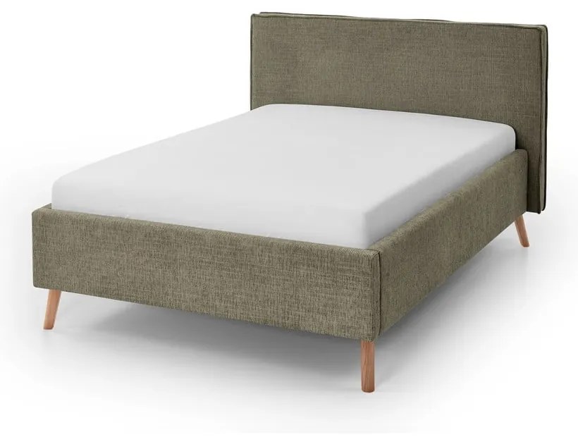 Ciemnozielone tapicerowane łóżko dwuosobowe ze schowkiem i stelażem 140x200 cm Riva – Meise Möbel