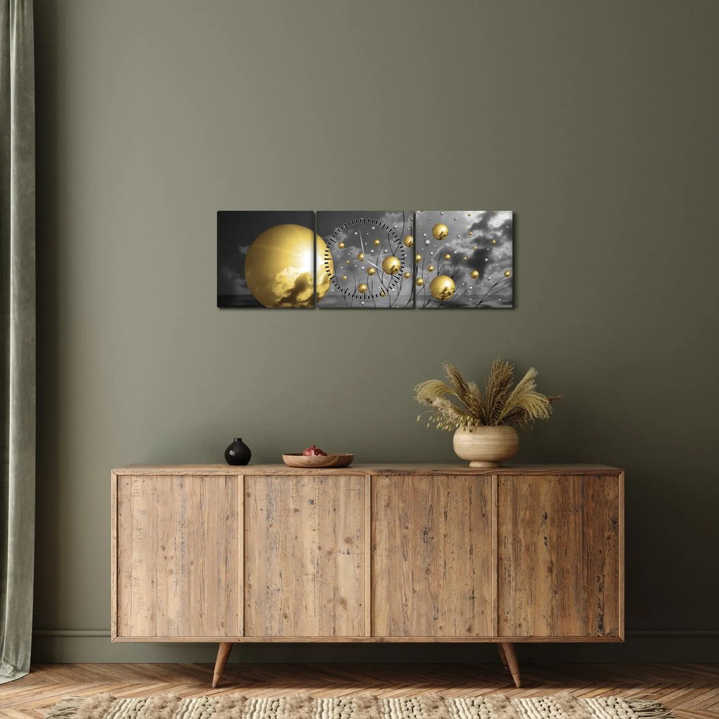 Obraz kul w kolorze ochry (z zegarem) (90x30 cm)