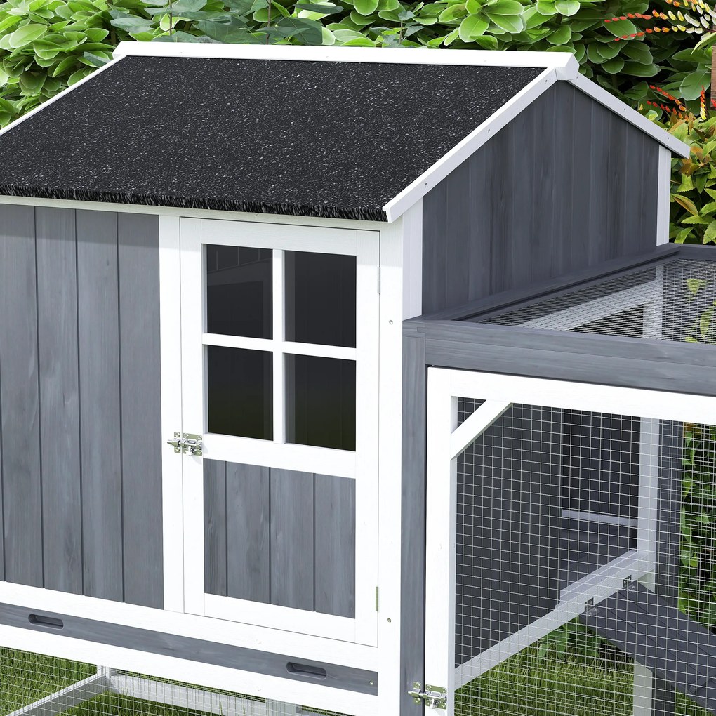 PawHut Kurnik z wybiegiem dla 3-4 kur, 3-częściowe gniazdo, 1,9 m² powierzchni, drewno jodłowe, szary