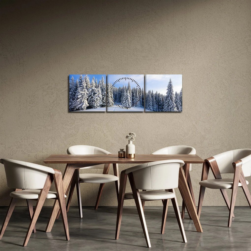 Obraz - Zima w lasach (z zegarem) (90x30 cm)