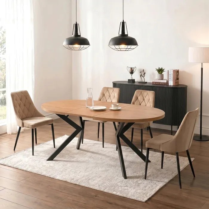Stół Okrągły Rozkładany LUKAS 100-250 cm Dąb Złoty Nowoczesny Loft