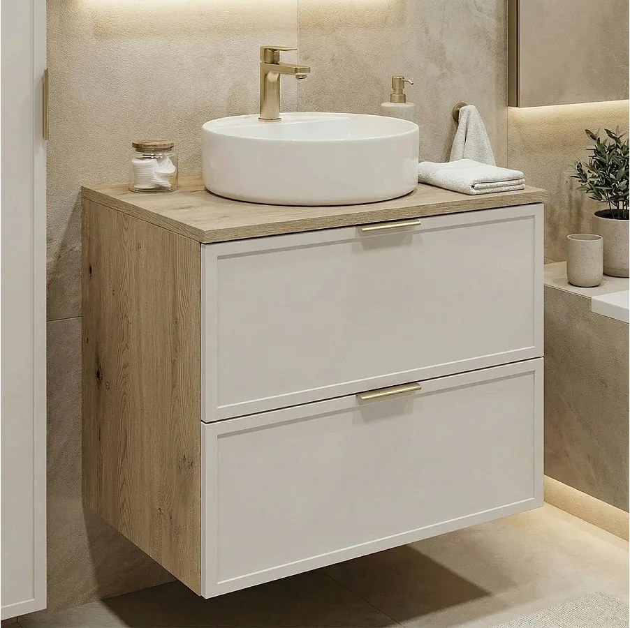 Szafka pod Umywalkę z Blatem 80cm Fronty Ramka Dąb Cremona / Kaszmir Roma