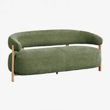 Sofa 2-osobowa Jolie W Tkaninie Szenilowej Natural Wood & Szenil Sage Green - Sklum