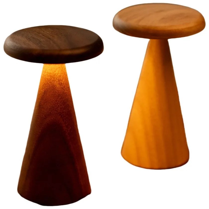 Lampa stołowa LED w ciemnym naturalnym kolorze z drewnianym kloszem (wysokość 14 cm) Sylva – Gingko