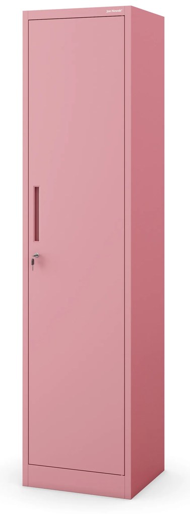 Szafa biurowa metalowa na akta, wąska, pudrowy róż, 450x1850x400 mm: ALEX Fresh Style
