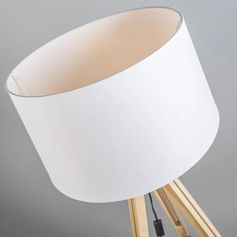 Lampa podłogowa naturalna zabażurem zbiałego lnu 45 cm - TripodPrzemysłowy Oswietlenie wewnetrzne