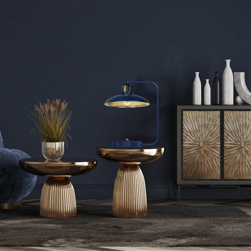 Lampka biurkowa FELIX NAVY BLUE/GOLD 1xE27, na biurko, granatowa, złota