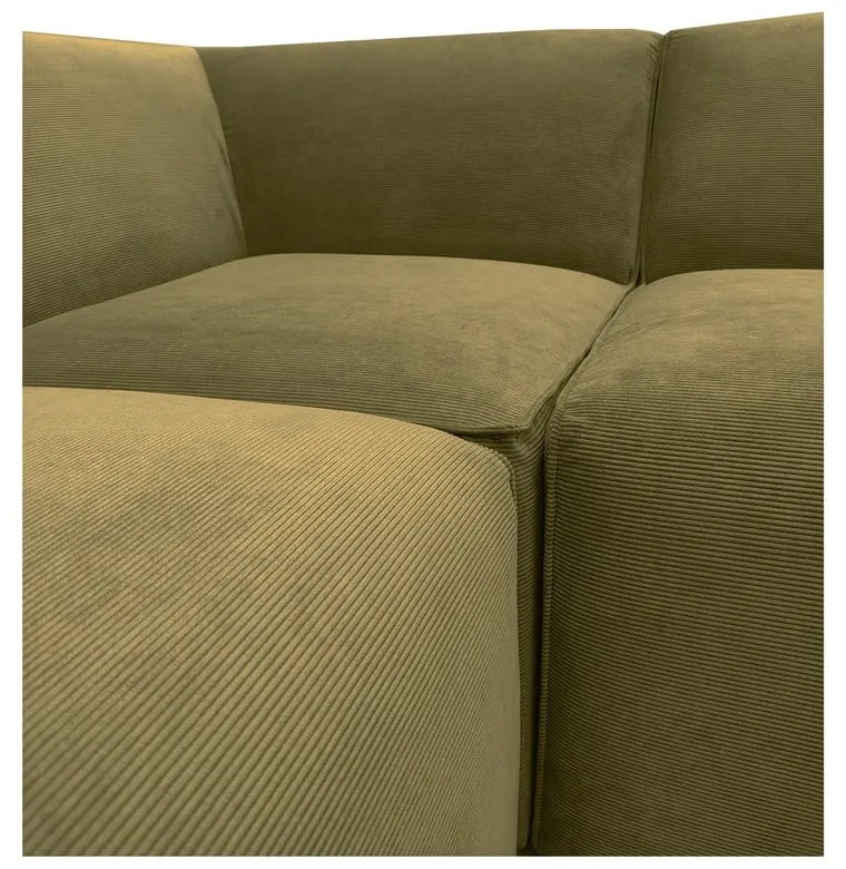 Zielona sztruksowa sofa modułowa w kształcie litery "U" Scandic Sting, prawostronna