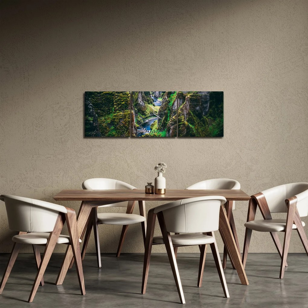 Obraz - Rzeka w skalistej dolinie (z zegarem) (90x30 cm)