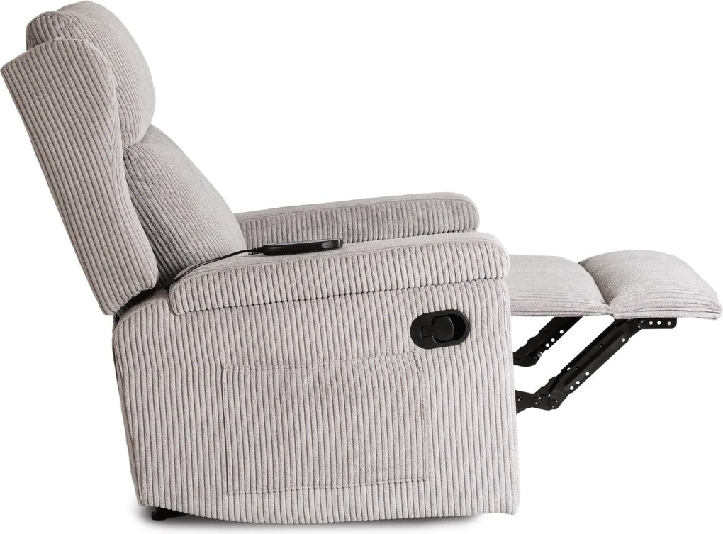Fotel Masujący SEBASTIAN Rozkładany Wypoczynkowy z Podnóżkiem Szary Sztruksowy Nowoczesny