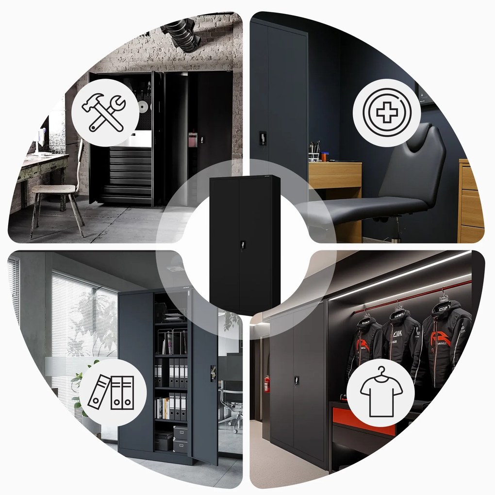 Szafa na dokumenty biurowa metalowa czarna: JAN H, 900 x 1950 x 400 mm