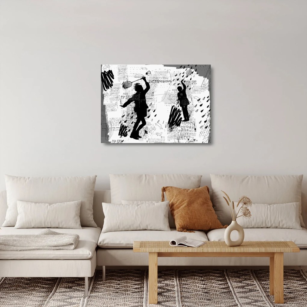 Obraz na szkle - Sztuka uliczna - zamieszanie (70x50 cm)