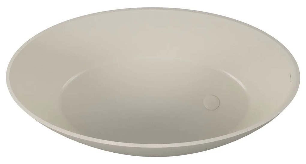 Wanna wolnostojąca owalna beżowa matowa z konglomeratu 160 x 85 cm KALMI BEIGE MATT z przelewem typu SLIM cienki rant