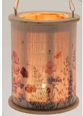 Lampion bambusowy z uchwytem ze sznura, Ø 13 x 16,5 cm, wzór kwiatowy