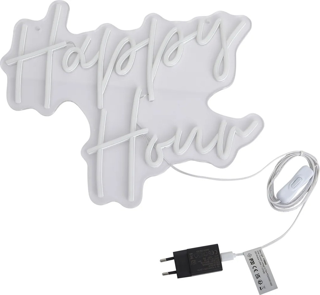 Neonowa lampa ścienna biała z LED - Happy Hour