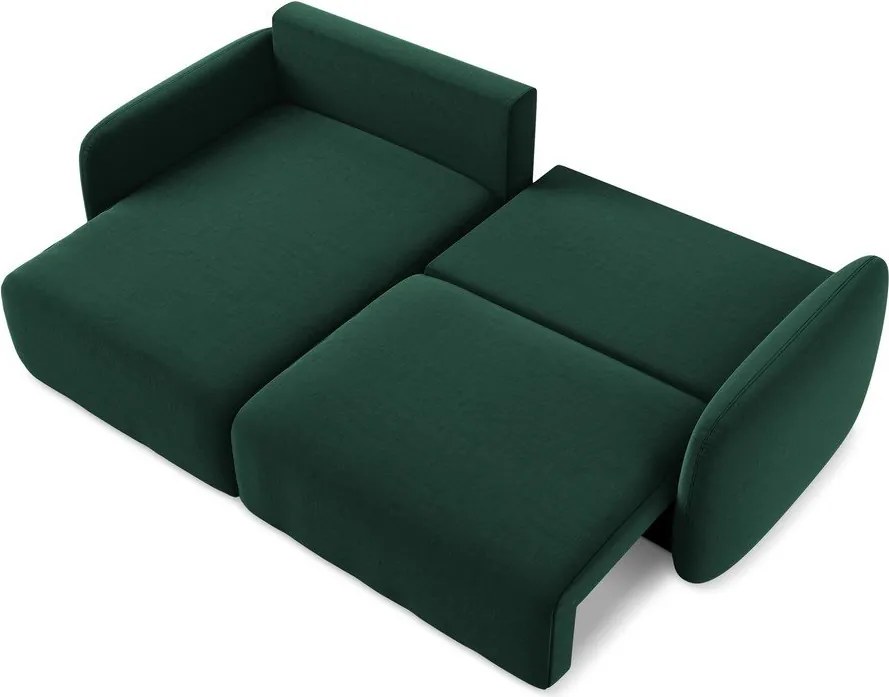 Ciemnozielony aksamitny rozkładany narożnik ze schowkiem (lewostronny/z szezlongiem) Kalena – Makamii