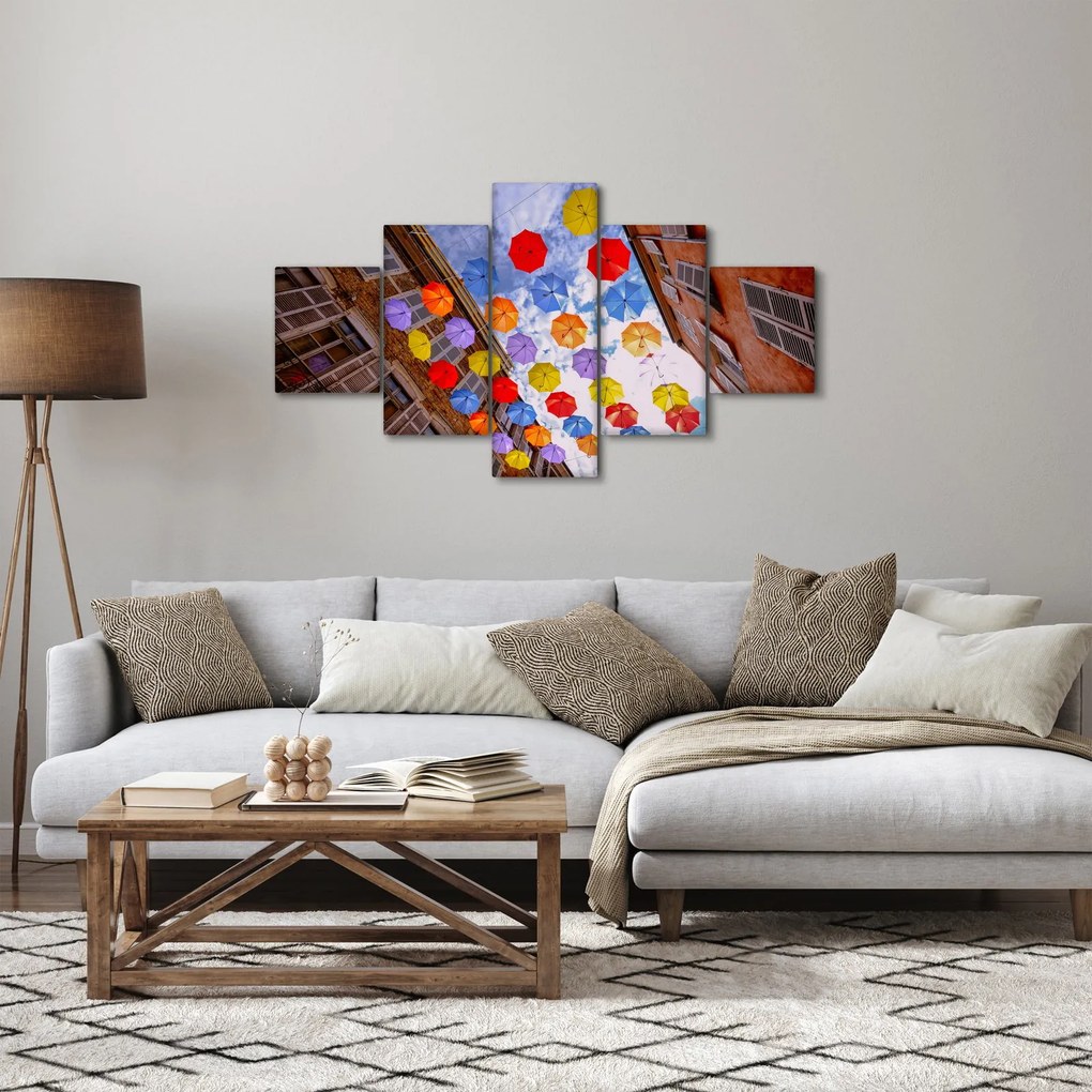 Obraz kolorowych parasoli (125x70 cm)