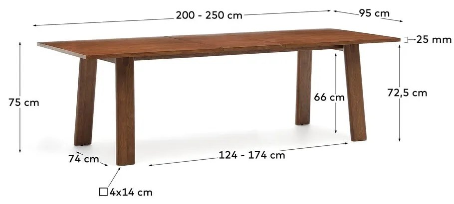 Rozkładany stół z dodatkowym blatem z blatem w dekorze orzecha 95x200 cm Arlen – Kave Home