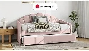 Łóżko wysuwane muszla 2 x 90 x 190 cm - Welur - Różowy - ELUSIA