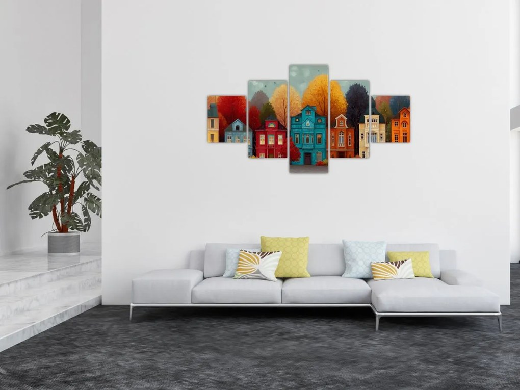 Obraz - Malowane jesienne miasto (125x70 cm)