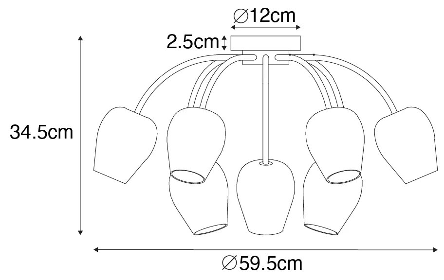 Klasyczna lampa sufitowa złota ze szkłem 9-świateł - Elien