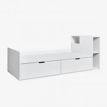 Łóżko Na Materac 90 Cm Z 2 Szufladami I Schowkiem Z Mdf Janete Kids Biała & Prawo & 90 X 190 Cm - Sklum