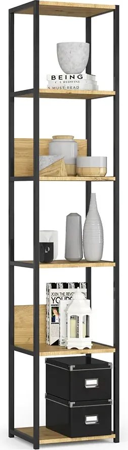 Industrialny Otwarty Czarny Regał + Dąb Artisan W5-D05