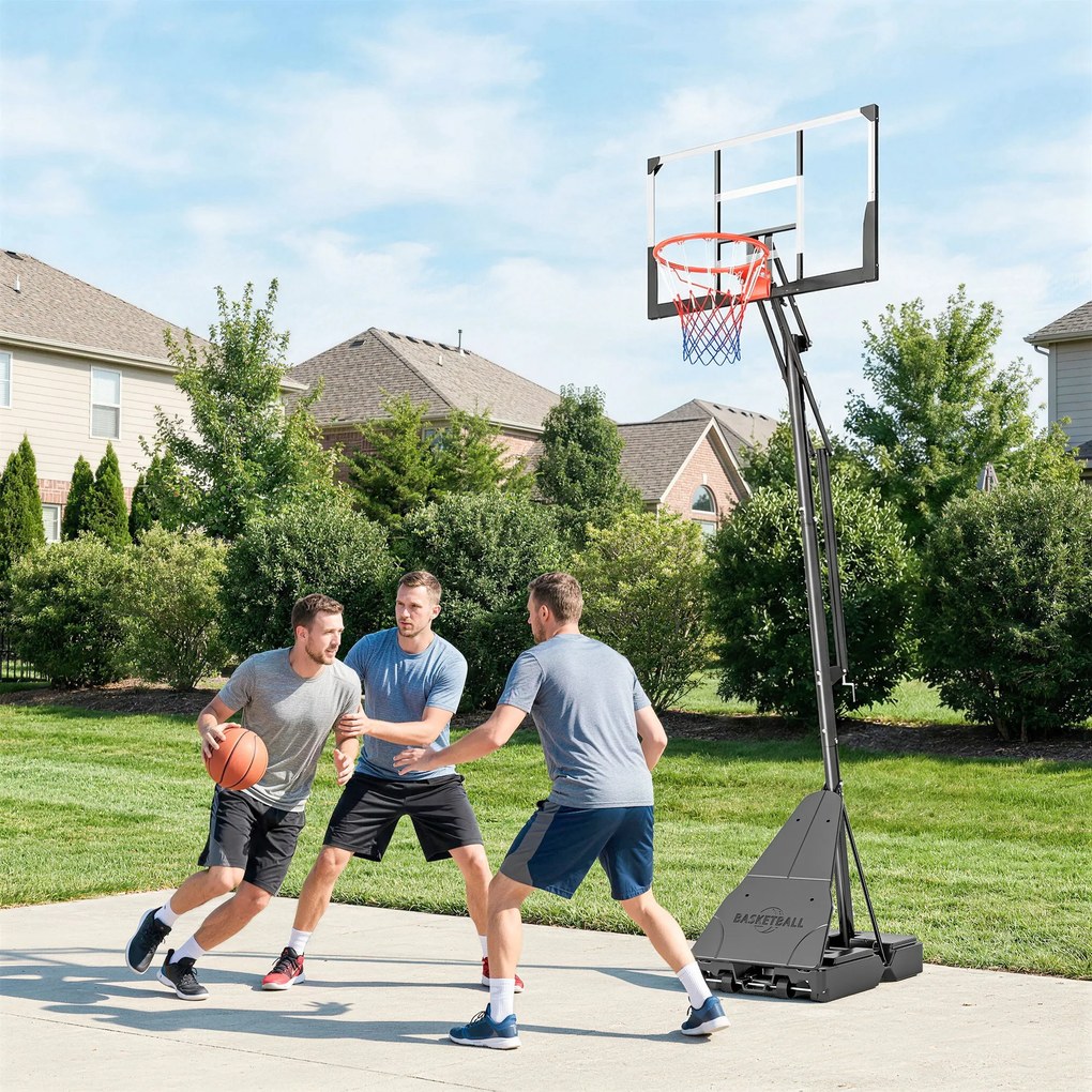 SPORTNOW Mobilny kosz do koszykówki, regulacja wysokości 2,45-3,05 m, tablica odporna na stłuczenia, ręczna regulacja korbką | Aosom PL
