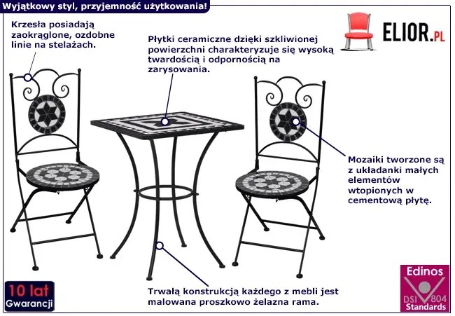 Czarno-biały 3-cz. mozaikowy zestaw mebli – Rainer