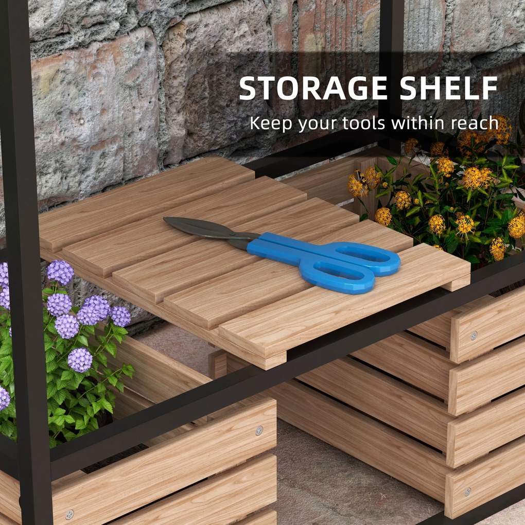 Outsunny Skrzynka na Kwiaty Podwyższony Grząd, Odporny na Warunki Atmosferyczne, 3 Skrzynki do Sadzenia, 83 cm x 39 cm x 100 cm, Naturalny + Czarny