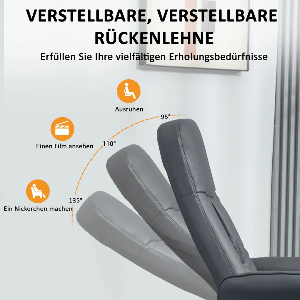 HOMCOM Fotel Masujący z Podnóżkiem, Ergonomiczne Krzesło z 10 Punktami Wibracji, Skóra Ekologiczna, 76 x 81 x 105 cm, Ciemnoszary