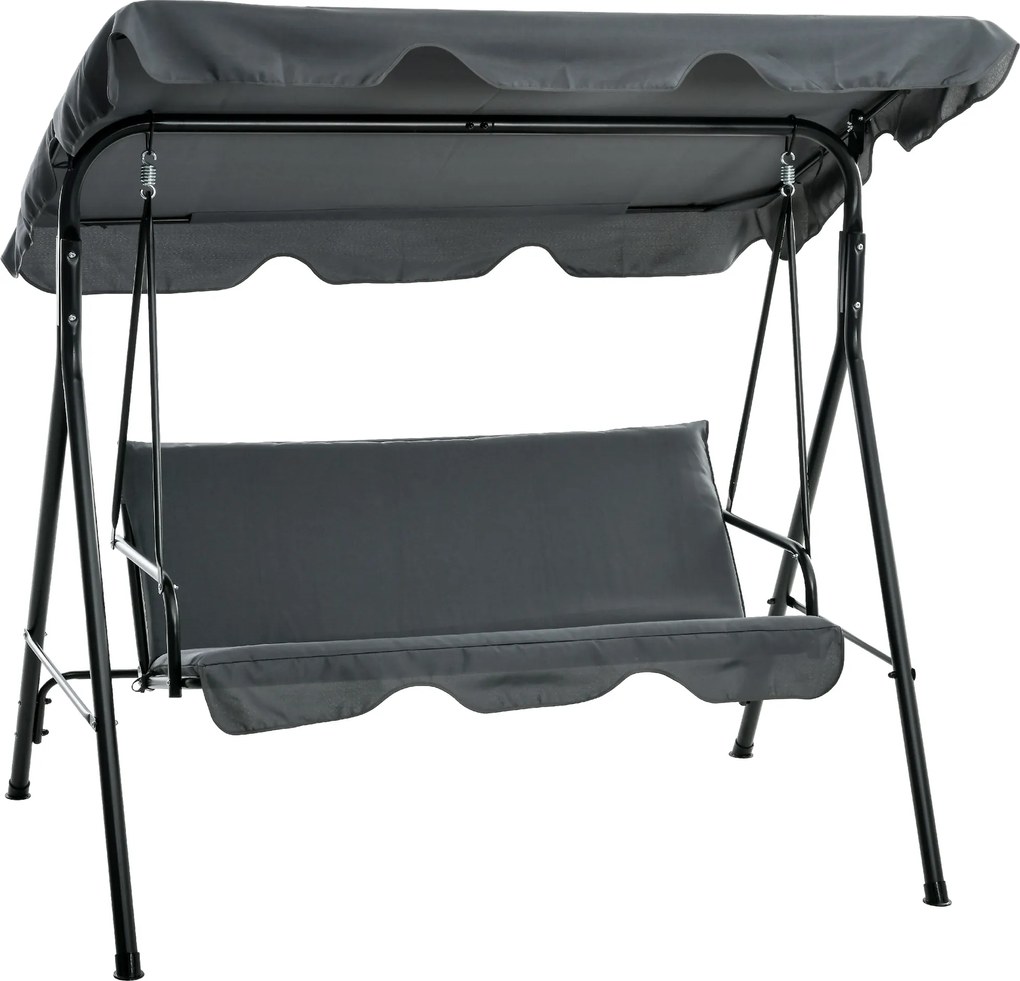 Outsunny Huśtawka ogrodowa, 3-osobowa ławka huśtawkowa z daszkiem, stal, 172 x 110 x 153 cm, Szara